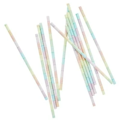 Image of Hootyballoo Paper Party Straws Pastel Rainbow Birthday Disposable Eco Friendly 20 Pack