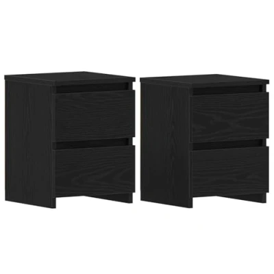 Image of vidaXL Black Oak Bedside Table Set Modern Nightstands with 2 Drawers in Engineered Wood for Bedroom/Living Room Use Matte Finish