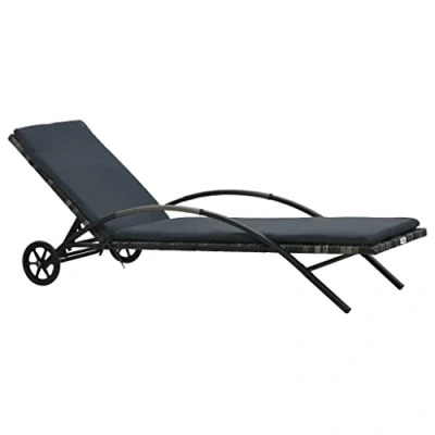 Image of vidaXL Sun Lounger with Cushion and Wheels Poly Rattan Bed Lounge Chair Adjustable Reclining Patio Garden Recliner Anthracite