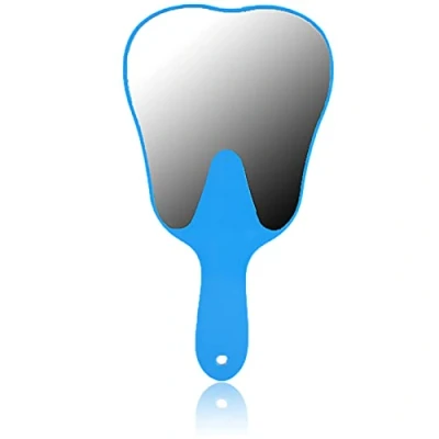 Image of Dental Mirror, Teeth Inspection Dentist Oral Hygiene Mouth Plastic Handle Care Hand Mirror Tool, Fashionable Cute Tooth for Clinics (Blue)