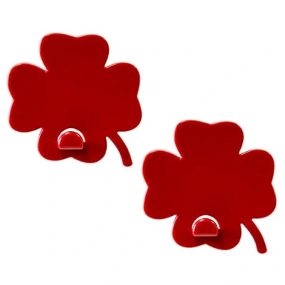 Image of KalaMitica Set of 2 Magnetic Wall Hangers with Powerful Magnet Red Four Leaf Clovers