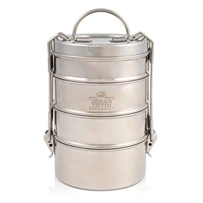 Image of 4 Tier Indian Tiffin Stainless Steel Medium Lunch Box