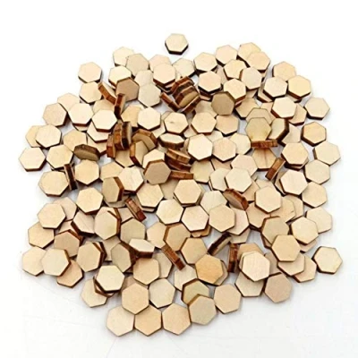 Image of 200PC Beech Wooden Hexagonal Pieces Ornaments Shapes Embellishment Wood Crafts