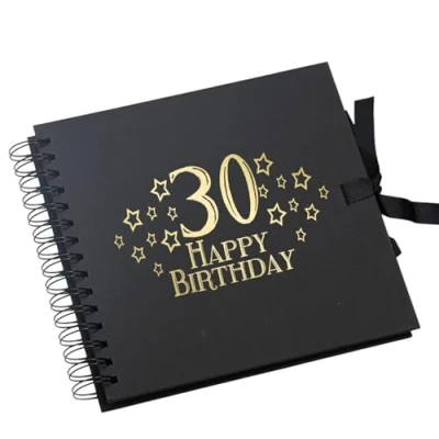 Image of 30th Birthday Black Scrapbook, Guest Book Or Photo Album with Gold Script