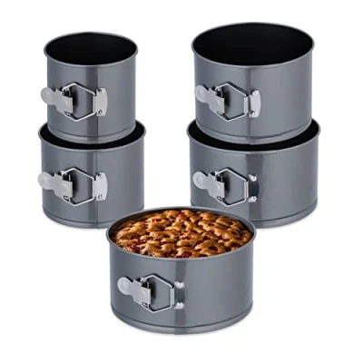 Image of Relaxdays 5x Springform Pans, Round Baking Forms, Ø 12,14,16,18,20 cm, Stainless Steel, Non stick Coating, Anthracite, 11 x 20 cm