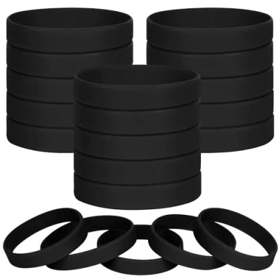 Image of LVNRIDS 100 pcs Black Blank Silicone Wristbands for Kid, Sports Party Rubber Elastic Wristband Wholesale Bulk Bracelet S