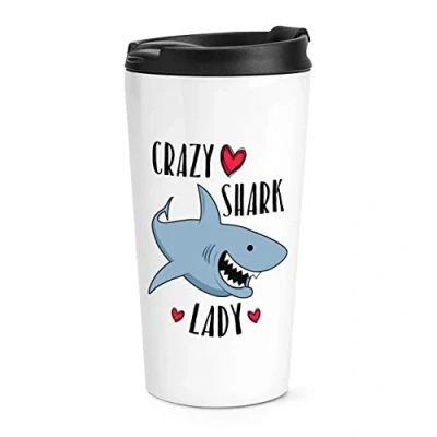 Image of Crazy Shark Lady Travel Mug Cup