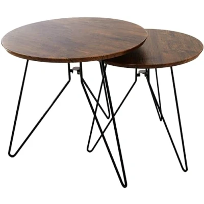 Image of ASPECT Alegro Set of 2 Wooden Round Nesting Table, Wood Vintage, 48 x 45 cm