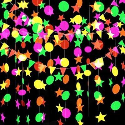 Image of GLOBALDREAM Neon Paper Garland, 4.4m Star Garland Round Triangle Flags Hanging for Birthday Party Wedding Decorations