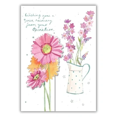 Image of Get Well Soon Card (LD HM140) Recovery from Your Operation Florals The Cinnamon Range Embossed with A Silver Foil Finish