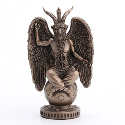 Image of Veronese Design 4 1/2&quot; Baphomet Sitting On The Globe Resin Figurine Hand Painted Bronze Finish