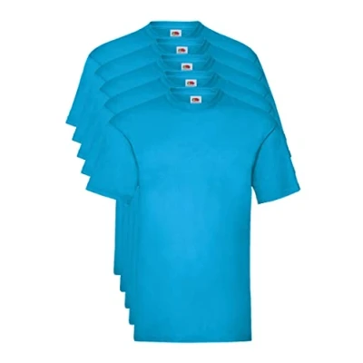 Image of FRUIT OF THE LOOM Men&#039;s Valueweight 5 Pack T Shirt, Blue (Azure Zu), S UK