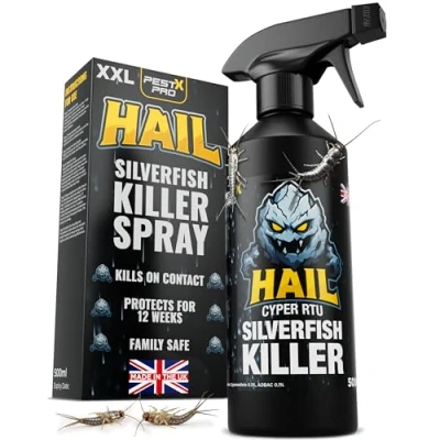 Image of Pest X Pro Hail Silverfish Killer Spray 500ml Fast Acting Cypermethrin Formula for Home Use Low Odour Non Staining Stops Reproduction Long Lasting Silver Fish Treatment