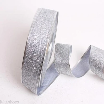 Image of HomeBuy GLITTER RIBBON trim Christmas decor 5cm (2&quot;) wide SILVER (sold by the metre)