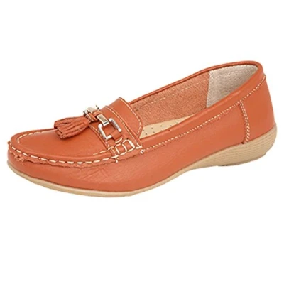 Image of Jo &amp; Joe Ladies Leather Loafer Shoes Plimsole Pumps Womens Flat Orange Size UK 5 EU 38