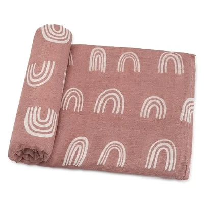 Image of Comfy Cubs Muslin Baby Blanket for Newborn, Swaddle Blanket, Neutral Receiving Boys and Girls (Mauve Rainbow)