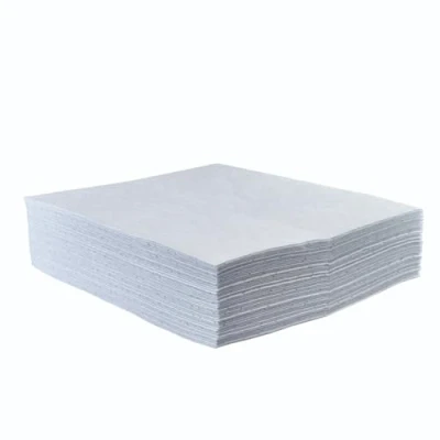 Image of Oil Absorbent Pads Absorb Oil, Fuel, Petrol, HVO, Hydraulic Spill Control Sheets 50cm x 40cm, 50 Sheets, Sonic Bonded Core with Spun Bound Top Layer, White Indoor/Outdoor Use
