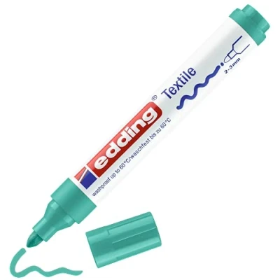 Image of edding 4500 textile marker pale green box of 10 round nib 2 3 mm permanent fabric markers for drawing on textiles, wash resistant up to 60 C pens lettering
