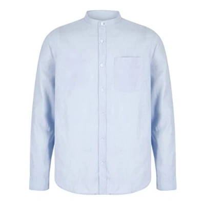 Image of Tokyo Laundry Men&#039;s Gosier Grandad Collar Long Sleeve Linen Cotton Blend Shirt Soft Blue