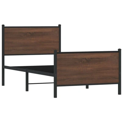 Image of vidaXL Metal Bed Frame without Mattress Brown Oak 90x200 cm