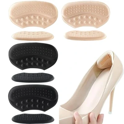 Image of WOLMIK Anti Slip Heel Grips 4 Pairs Cushion Pads, Self Adhesive Inserts for Boots &amp; Shoes Big, Shoe Liners Protectors, Reusable Guards Women Men 3mm 6mm