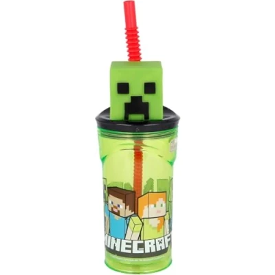 Image of Minecraft 3D Kids Cup with Straw 360ml Reusable Tumbler BPA Free Plastic Character Bottle for School, Lunchbox, Playtime Perfect Gaming Gift Children