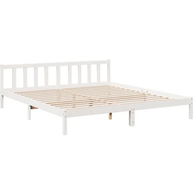 Image of vidaXL Extra Long Bed Frame 180x210 cm White Solid Pinewood Base with Headboard and Slat Support Assembly Required
