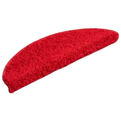 Image of vidaXL 15 Pcs Carpet Stair Treads Durable, Washable, and Non Slip Adhesive Backed for Easy Installation 100% PP Tufted Protective &amp; Decorative Red Mats
