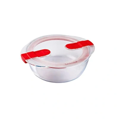 Image of Pyrex Microwave Safe Classic Round Glass Dish with Vented Lid 1.1L Red (Pack of 6)