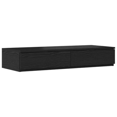 Image of vidaXL Black Oak Bedside Table/Nightstand Modern Matte Finish, 2 Drawer Nightstand for Bedroom or Living Room, Compact and Durable MDF/Oak Veneer 90x36.5x16.5cm