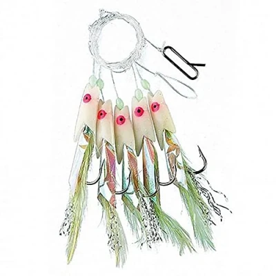 Image of FLADEN Fishing Single Packs of Classic Ready to Use Tied Boat Sea and Shore Feather Lure Rig (Lumi Max Hokki 5 Hook size 2) [17 1281 2]