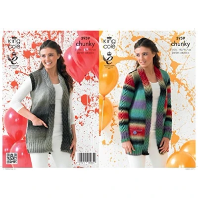 Image of King Cole 3959 Knitting Pattern Cardigan and Waistcoat to Knit in Riot Chunky