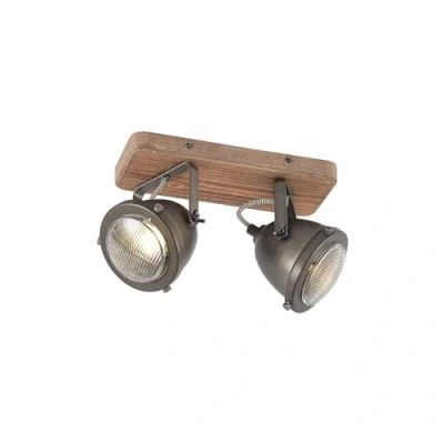 Image of Ceiling Light &#039;Farovi&#039; dimmable (Industrial Design) in Black Made of Wood for e.g. Living Room &amp; Dining (2 Sources, GU10) from Lindby floodlight, Spotlight