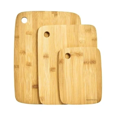 Image of MantraRaj Bamboo Chopping Boards Set of 3 Various Sizes Kitchen Cutting Easy Grip &amp; Hanging Holes Natural Organic to Clean