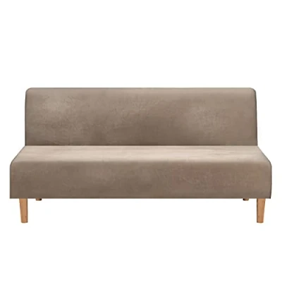 Image of Mingfuxin Armless Sofa Bed Covers, Stretch Velvet Futon Couch Cover Thick Soft Cozy Slipcover Furniture Protector Folding (Thick Taupe)