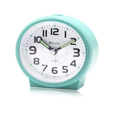Image of Ravel Oval Modern Midsize Bedside Alarm Clock with Snooze and Light Analogue Quartz RC046 .11 Green