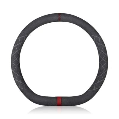 Image of Ergocar D Shaped Sport Microfiber Suede Winter Warm Car Steering Wheel Cover Non slip Protector Universal For type Diameter 38cm(15&quot;) (Black Red)