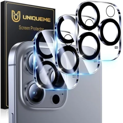 Image of UniqueMe for iPhone 16 Pro/16 Pro Max Camera Lens Protector 3 Pack Ultra HD Tempered Glass Len Protection Cover [Case Friendly] [Scratch Resistant] [Night Shooting Mode]