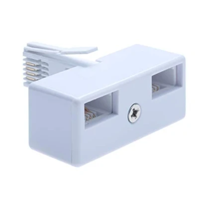 Image of BT Telephone Socket Line 2 Way Splitter Female Jacks to BS6312 431A Male Plug Cable UK Adapter Landline Port Converter Extender FAX Modem Corded Cordless Phone SKY 4 Wire White