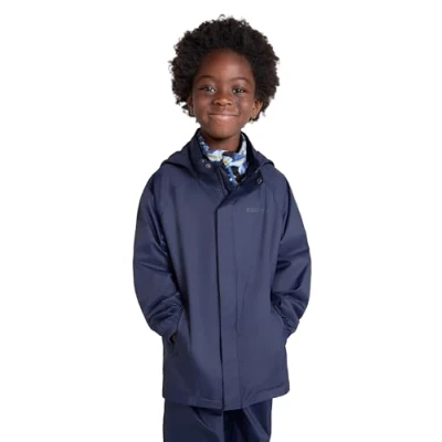 Image of Mountain Warehouse Pakka Kids Waterproof Jacket Wind Resistant, Lightweight,Breathable Rain Coat For Girls &amp; Boys, Packaway Bag Rain, Autumn, Winter Dark Blue Size 3 4 Years