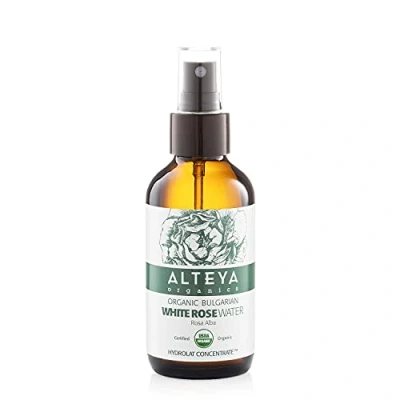 Image of Alteya Organic White Rose Water Spray 120ml Glass Pure Rosa Alba Hydrolat USDA Certified Sensitive Skin Face Toner, Revitalizing Body, Condition Hair &amp; Scalp
