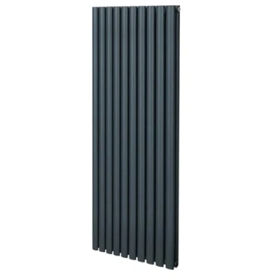 Image of Oval Column Radiator 1600mm x 600mm Modern Designer Double Panel Central Heating Heater Matt Anthracite Grey Carbon Steel Vertical Kitchen Living Room Bathroom Cleaning Brush Fixing Kit &amp; Brackets
