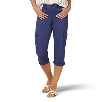 Image of Lee Women&#039;s Relaxed Fit Austyn Knit Waist Cargo Capri Pant Trouser, Blue (Ink Blue), 18