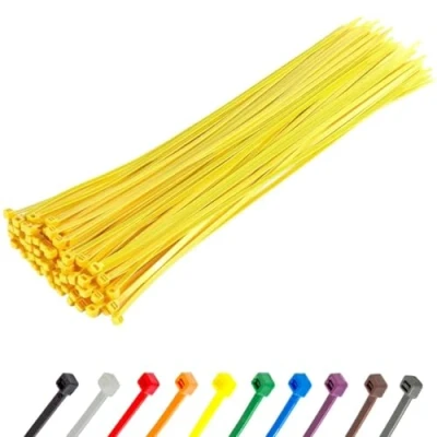 Image of Gocableties Heavy Duty Long Yellow Cable Ties, 370mm x 4.8mm, Pack of 100, Premium Nylon Zip Plastic Tie Wraps, Secure Self Locking Mechanism, for Home, Garden, Office and DIY