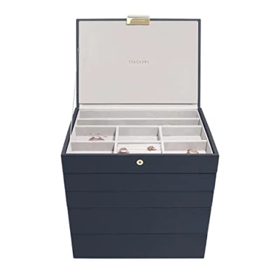 Image of Stackers Navy Classic Medium Jewellery Box, Set of 5