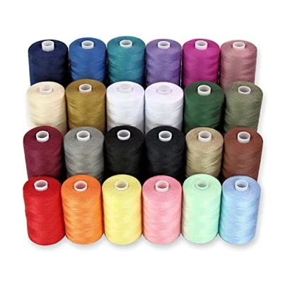 Image of Sewing Thread 24 Spools of Polyester for Machine, Hand Stitching &amp; Quilting 1000 yds Each in 22 Colours+Bonus Black White