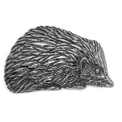 Image of Pewter Hedgehog Pin Badge in a Lemon Burlap Pouch