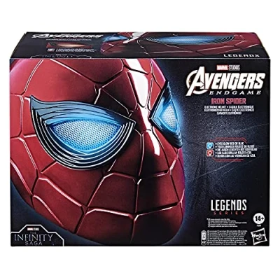 Image of Spider Man Marvel Legends Series Iron Electronic Helmet with Glowing Eyes, 6 Light Settings and Adjustable Fit, Red