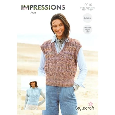 Image of Stylecraft Impressions Aran Knitting Pattern 10010 Ladies Tank Tops