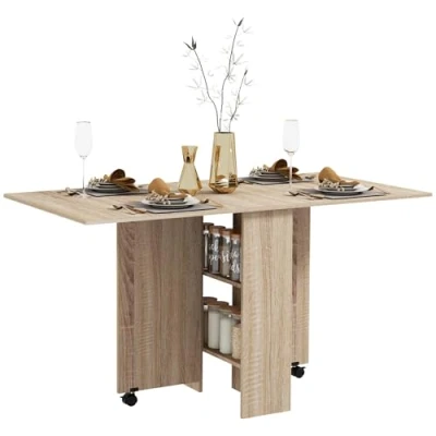 Image of HOMCOM Mobile Drop Leaf Table Kitchen Extendable Dining W/Shelves, Wheels
